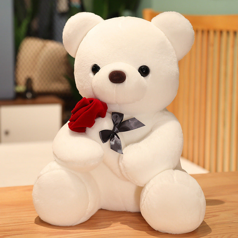 Lovely Hug Roses Teddy Bear Plush Pillow – Soft, Cuddly Rose Bear Gift
