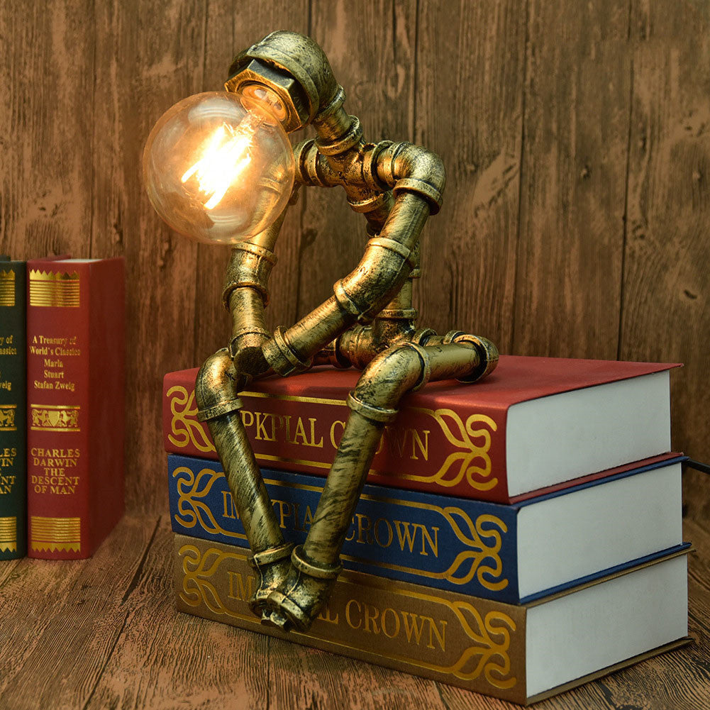 Robot Table Lamp Vintage Loft Iron Pipe