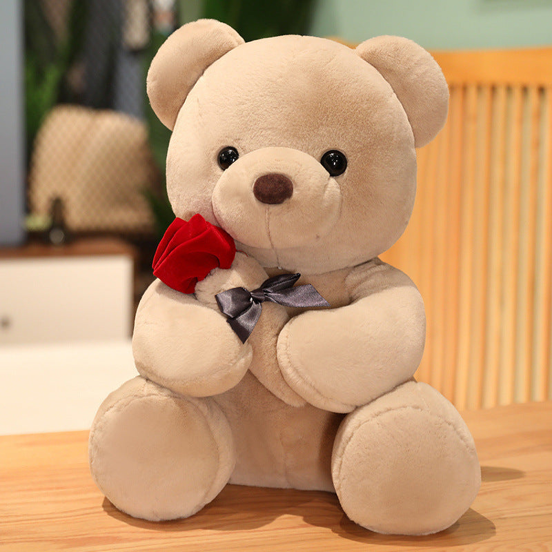 Lovely Hug Roses Teddy Bear Plush Pillow – Soft, Cuddly Rose Bear Gift