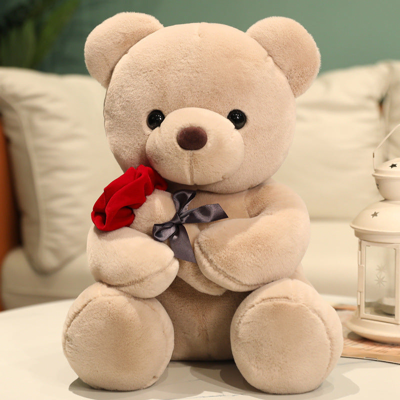 Lovely Hug Roses Teddy Bear Plush Pillow – Soft, Cuddly Rose Bear Gift