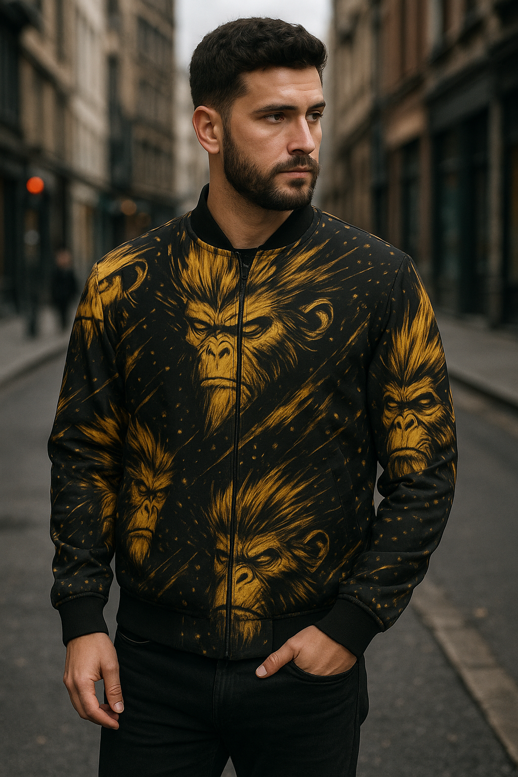 Premium Wukong Bomber Jacket – 240 GSM Poly Fleece | All-Over Fade-Proof Print