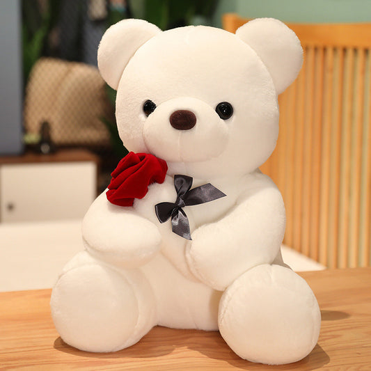 Lovely Hug Roses Teddy Bear Plush Pillow – Soft, Cuddly Rose Bear Gift