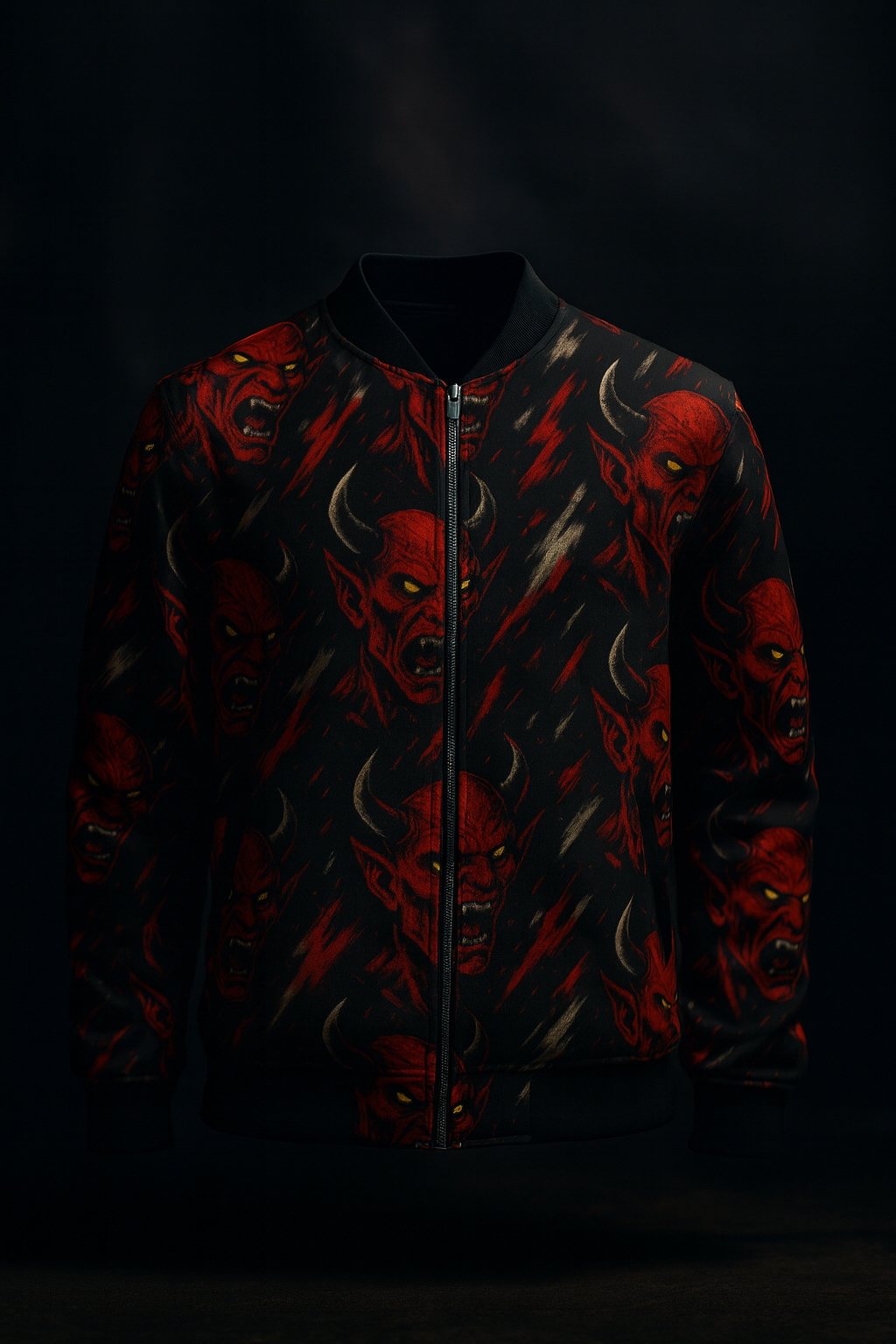 Demon Rage All-Over Print Bomber Jacket – 240 GSM Premium Fleece | Unisex Streetwear